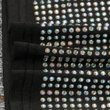 Sexy diamond-encrusted deep V-wrapped chest strap two-piece skirt set