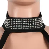 Sexy diamond-encrusted deep V-wrapped chest strap two-piece skirt set