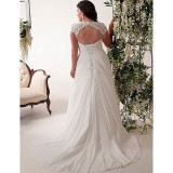 Wedding dress ivory white deep v-neck lace trailing main wedding dress