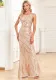 Women's Sleeveless Round Neck Luxury Rose Gold Party Dress Mermaid Glitter Long Plus Size Evening Gown