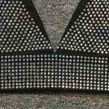Sexy diamond-encrusted deep V-wrapped chest strap two-piece skirt set