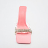 Rose Glitter Embellished French Pump Stiletto Spring Square Toe Open Toe Sandal Trendy