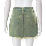 Women's Summer Bright Tassel Tight Fitting Non-Stretch Denim Skirt