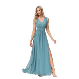 Women's chiffon long dress double v-neck sleeveless a swing evening dress