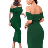 Women's Sexy Fashion Solid Off Shoulder Micro Ruffle Dress