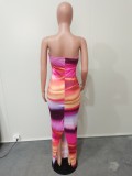 Women's Summer Sexy Off Shoulder Strapless Positioning Print Slit Dress