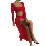 Sexy fashion solid color large u-neck women's dress