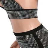 Sexy diamond-encrusted deep V-wrapped chest strap two-piece skirt set