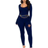 Sexy Fashion Solid Color U-Neck Tight Fitting Ladies Jumpsuit