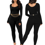 Sexy Fashion Solid Color U-Neck Tight Fitting Ladies Jumpsuit