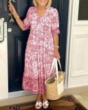 Summer Chic Career Long Floral Tie-Dye Print Plus Size Loose Versatile Dress for Women