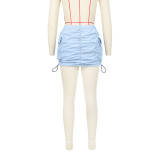 Women's Solid Pleated Elastic Spring Closure Sport Accordion Pocket Cargo Skirt