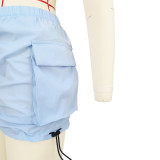 Women's Solid Pleated Elastic Spring Closure Sport Accordion Pocket Cargo Skirt