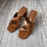 Z Home Spring Women's Shoes Brown Thick Heel Simple Open Toe Outdoor Wear High Heel Sandals