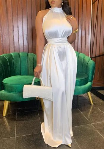 Summer Women Halter Neck Sleeveless Wide Leg Jumpsuit