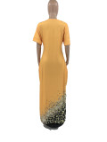 Women Slash Shoulder V-Neck Print Oversized Dress