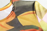Women Tie Dye Print Round Neck Long Sleeve Crop Top