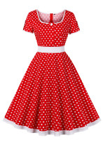 Vrouwen retro polka dot contrastkleur jurk