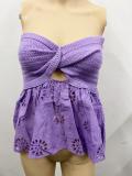 Women Embroidered Patchwork Cutout Knot Strapless Knitting Sweater