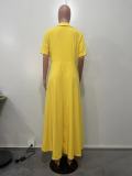 Women Turndown Collar Short Sleeve Maxi Dress