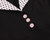 Women Polka Dot Turndown Collar Short Sleeve Belt Dress
