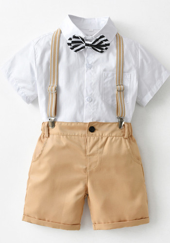 Kinderanzug Jungen Kurzarm Weißes Hemd Fliege Trägerhose Anzug Vierteiliges Set
