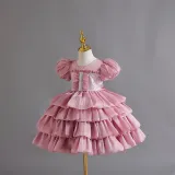Girls Organza Puff Sleeve Cake Dress Children's Performance Birthday Fluffy Princess Dress