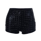 Women's Summer Solid Argyle Casual Leather Shorts