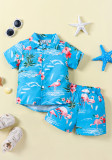 Boys Summer Holidays Baby Trendy Kids Flamingo Short Sleeve Shirt Shorts Set