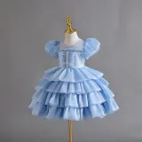 Girls Organza Puff Sleeve Cake Dress Children's Performance Birthday Fluffy Princess Dress