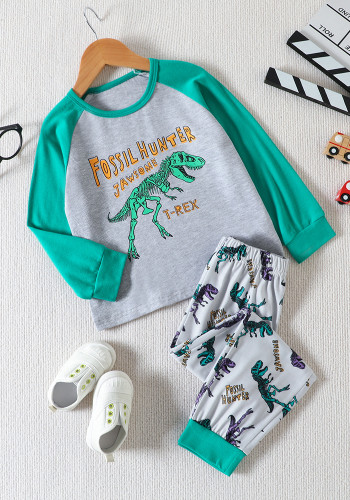 Herbst Jungen Homewear Set Kinder Cartoon Dinosaurier Druck Langarm Zweiteilige Pyjama Set