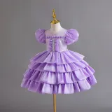 Girls Organza Puff Sleeve Cake Dress Children's Performance Birthday Fluffy Princess Dress