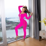 Sexy Siamese Beaded Leopard Net Sexy Tight Fitting Long-Sleeved Jumpsuit