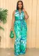 Women's Summer Print Sleeveless V Neck Wide Leg Jumpsuit