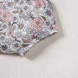 Girls Summer Suit White Short-Sleeved Romper Flower Shorts Two Piece Set