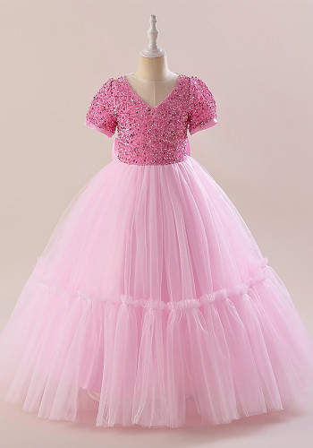 Sequin Children's Dress Bowknot Princess Dress Female Flower Girl Performance Dress