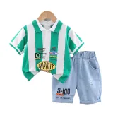 Children's Summer Casual Vertical Stripe Turndown Collar Short Sleeve Boys Polo Shirt Shorts Baby Summer Fashion Two Piece Set