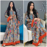 Arabian Muslim Fashion Print Dress Robe