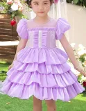 Girls Organza Puff Sleeve Cake Dress Children's Performance Birthday Fluffy Princess Dress