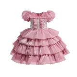 Girls Organza Puff Sleeve Cake Dress Children's Performance Birthday Fluffy Princess Dress