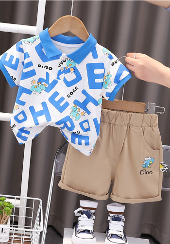 Kinder Jungen Sommer Turndown Kragen Kurzarm All Over Print Tops Shorts Lässige Baby Sommer Kleidung