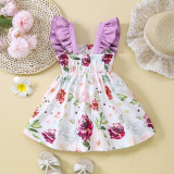 Summer Girl's Flying Sleeve Foral Print Casual Dress