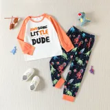 Autumn Boys Homewear Set Children's Cartoon Dinosaur Print Long-Sleeved Two-Piece Pajama Set