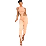 Women's Sexy Solid Sleeveless Lace-Up Two-Piece Pants Set