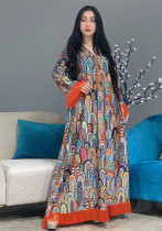 Arabian Muslim Fashion Print Dress Robe