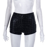 Women's Summer Solid Argyle Casual Leather Shorts