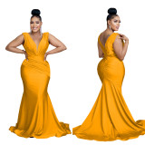 Women Solid V-Neck Sleeveless Pleated Maxi Dress