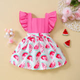 Summer Girl's Flying Sleeve Patchwork Fruit Print Casual Dress