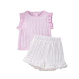 Summer Baby Girl Ruffle Flying Sleeve T-Shirt Shorts Set Trendy Cute Sleeveless Top 2-Piece Set