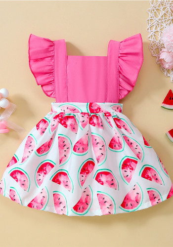 Vestido informal con estampado de frutas y patchwork de manga voladora para niña de verano